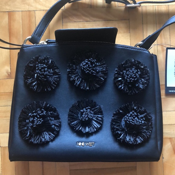 NINE WEST black floral Pom crossbody - Picture 12 of 13